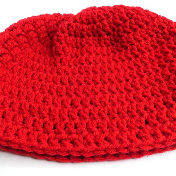 Red Skull Cap OS Men Women Winter Hat Handmade Crochet Thick Hand Knit Warm - Picture 5 of 6